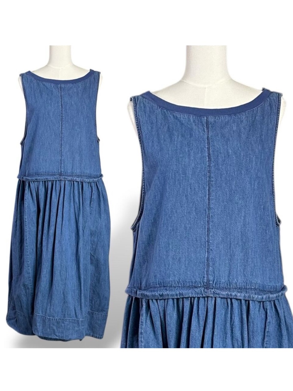 Free People Soraya Light Denim Sky Drop Waist Midi Jumper Dress - Picture 9 of 10